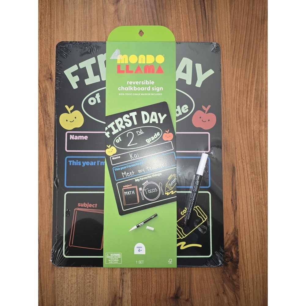 Mondo Llama First Last Day of School Reversible Chalkboard Sign Marker NWT s30